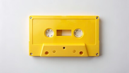 Fototapeta premium Retro Audio Cassette, Yellow Cassette Tape, Vintage Audio, 80s Music, White Background, Analog Music, Retro Technology, Music Cassette, Cassette Player, Old School Music