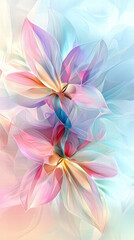 Naklejka premium Ethereal Bloom: A delicate and dreamy close-up captures the beauty of translucent, multi-colored flowers, their petals softly layered with an iridescent quality and elegant curves. 