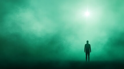 Obraz premium Mysterious figure in foggy field serene and atmospheric landscape solitary