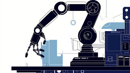 A robot is working on a piece of machinery