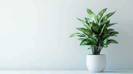 Fototapeta premium A vibrant, verdant plant, its leaves radiating a symphony of green, stood proudly on a stark white surface, adding a touch of life and color to the otherwise minimalist setting.
