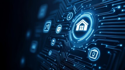 Futuristic house integrated with illuminated circuit design fusion of technology and architecture