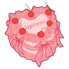 Heart-Shaped Decorative Cake Depicting Sagittarius With Cherries and Pink Bows