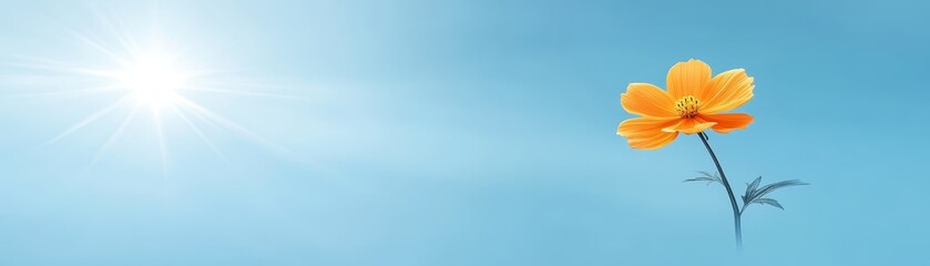 Obraz premium Vibrant orange flower blossom against clear blue sky captivating closeup vivid