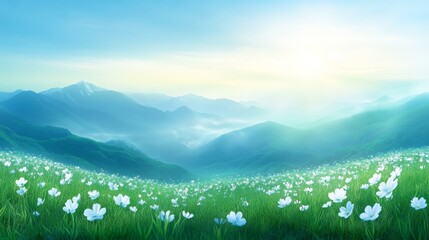 Fototapeta premium Breathtaking mountain vista tapestry of white wildflowers in full bloom serene