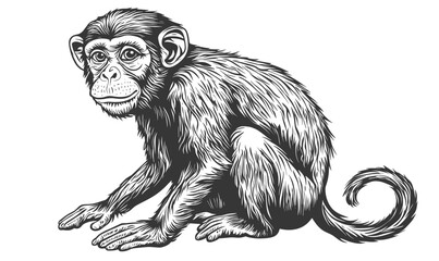 Fototapeta premium Monkey illustration set in black and white, detailed primate, vector, linear icons set.