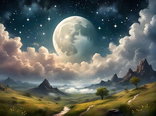 mountain landscape with moon