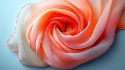 A soft, coral-toned scarf, its vibrant hues complementing the gentle light blue backdrop, is ready for its close-up, awaiting the perfect presentation to capture its elegance and allure.