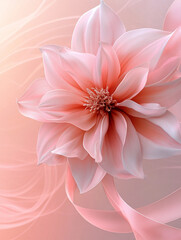 Obraz premium Delicate pink flower with flowing ribbons on soft background