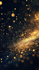 Obraz premium Sparkling Abstract: A captivating display of luminous gold particles, illuminated against a dark backdrop, creating a mesmerizing effect with bokeh and dynamic flow.