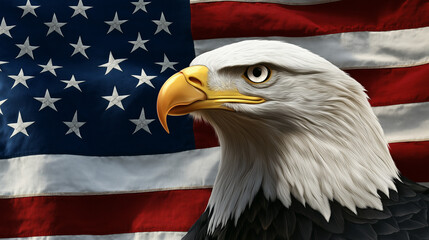 Powerful eagle with waving American flag, iconic symbol of USA pride, national emblem, independence, strength, american flag and eagle, eagle, American flag, freedom, patriotism, USA, independence, na