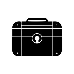 Locked suitcase icon, black vector travel security symbol