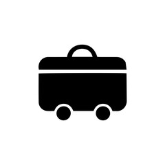 Minimalist rolling suitcase icon, black silhouette vector illustration for travel and luggage design