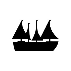 Black sailing ship icon, minimalist vector symbol for nautical and maritime designs