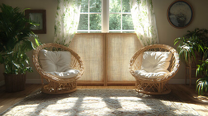 Obraz premium Cozy rattan chairs by a window