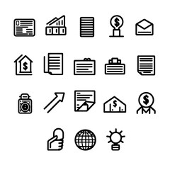Set of financial and business icons, black and white vector illustration for corporate and investment themes