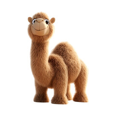 Fluffy 3D Cartoon Camel with Glowing Soft Humps Isolated on Transparent Background