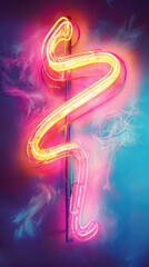 Obraz premium Neon Serpentine: A vibrant, sinuous neon light glows with electric energy against a backdrop of swirling colors, evoking a sense of mystery and modern allure.
