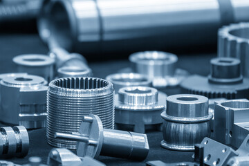 High precision parts  manufacturing process in the light blue scene.