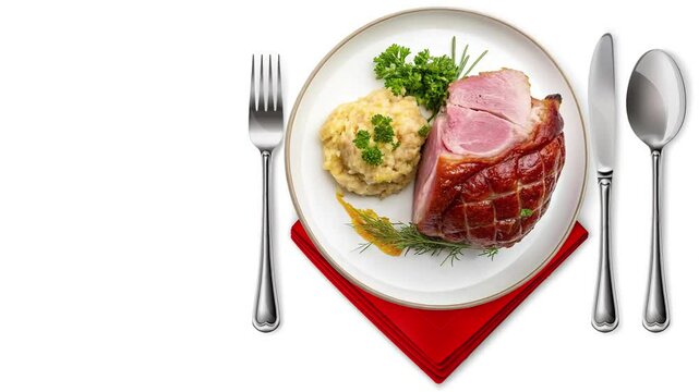 Traditional German Pork Knuckle with Pea Puree and Sauerkraut - Rustic Bavarian Dish- looped 4к video