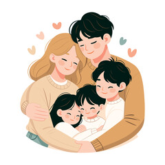 The large happy family. Father, mother, sons and daughter together. Children with parents. Vector illustration of a cartoon style isolated on white.