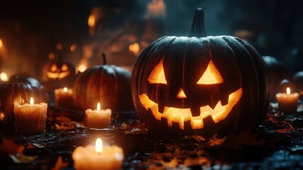 Obraz premium Spooky Halloween Jack o lanterns Candles