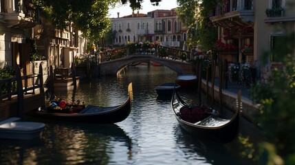 Venetian Gondolas at Dawn: A Serene Canal Scene