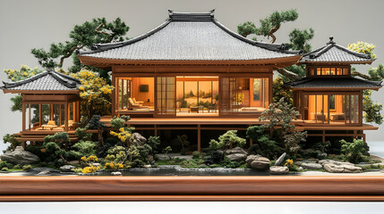 Fototapeta premium Detailed Wooden Japanese House Miniature
