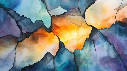 Obraz premium Abstract Watercolor Rocks: A vibrant watercolor painting showcasing an abstract composition of colorful rock formations, evoking a sense of artistry and natural beauty.