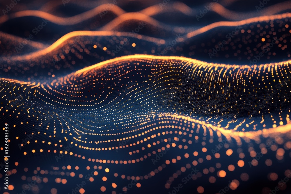 Poster digital wave: a mesmerizing depiction of a digital wave pattern, with glowing particles arranged in 