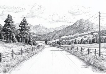 Fototapeta premium Serene Rural Countryside Landscape with Mountains and Forests