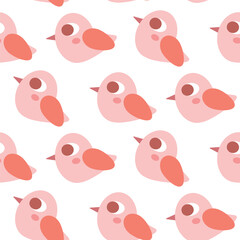 Seamless Pattern Featuring Cute Pink Birds with Orange Beaks on White Background