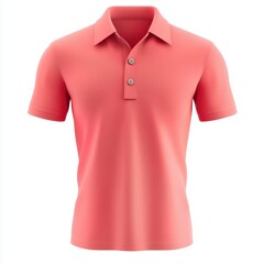 Trendy coral pink polo shirt, premium minimalist design, detailed 3D product mockup on a white background
