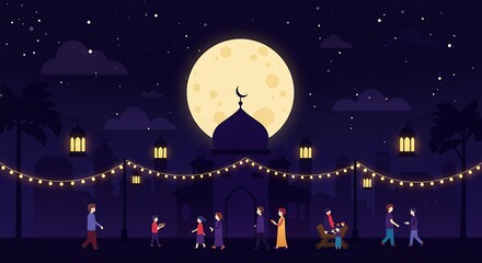 Celebrating Ramadan Night Festival with Family and Friends Under Moonlight