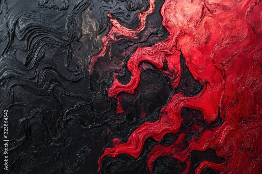 Poster abstract black and red swirls: a captivating abstract composition of swirling textures and colors, c