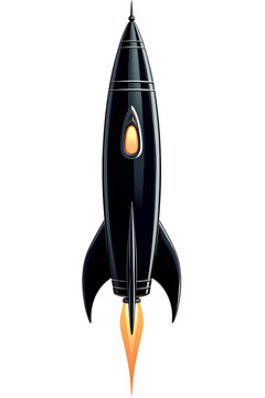 retro-futuristic clipart illustration of a black rocket
