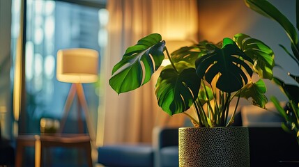 Monstera plant in modern interior creates an atmosphere of relaxation