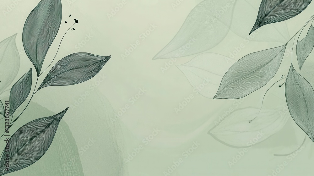 Poster elegant botanical line art with soft green background and modern eco-friendly design creating a soot