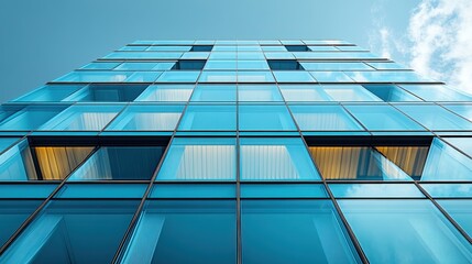 Modern Glass Skyscraper Exterior - Blue Facade and Clear Sky
