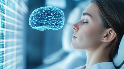 Peaceful Woman Visualizing Brain Interface Concept