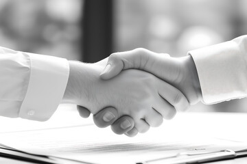 Handshake Between Professional and Casual Hands – Black and White Close-Up