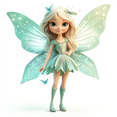 Cute fairy with teal wings and dress.