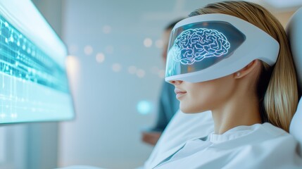 Individual With Vr Goggles Visualizing Brain Activity.