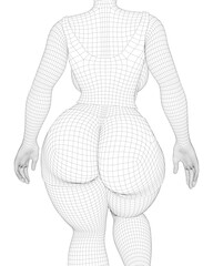 The image is a close-up of a woman's body, with every detail of her figure captured in black and white. The photo is very detailed, with the woman's curves and contours clearly visible