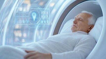 Fototapeta premium Futuristic Imaging Tech With Elder In Mri Machine