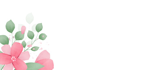 Flower composition. Pink watercolour flowers on white background.Concept of Mother's Day, Valentine's Day, International Women's Day.Top view, flat plan.Vector illustration.