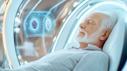 Senior Man In High-Tech Scanner Reviewing Brain Activity
