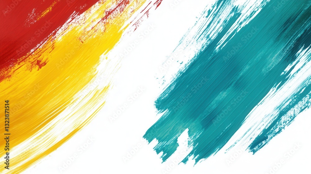Aufkleber Abstract bold paint strokes in teal, yellow, and red creating an inspiring artistic background with space for text
