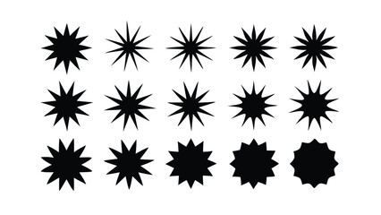 Starburst Shapes Graphic Design Elements, Black, White, Icons, Set, Variations