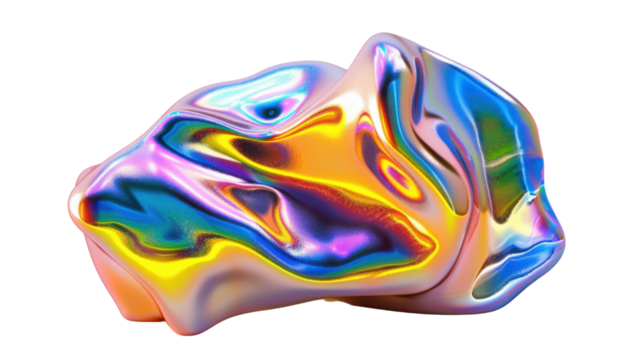 Iridescent morphing fluid shape with transparent background